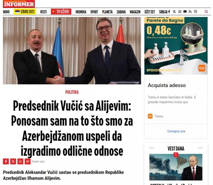 Serbiya mediası Prezident İlham Əliyevin səfərini geniş işıqlandırıb - FOTO