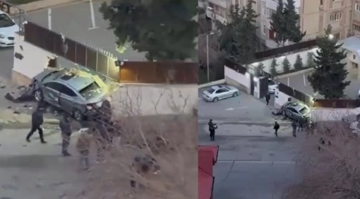 Bakıda avtomobil polis şöbəsinə çırpıldı - VİDEO