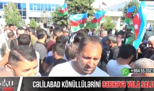 Cəlilabad könüllülərini cəbhəyə yola saldı - VİDEO