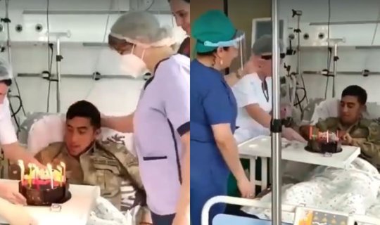 Tibb işçilərindən yaralı əsgərimizə sürpriz - VİDEO