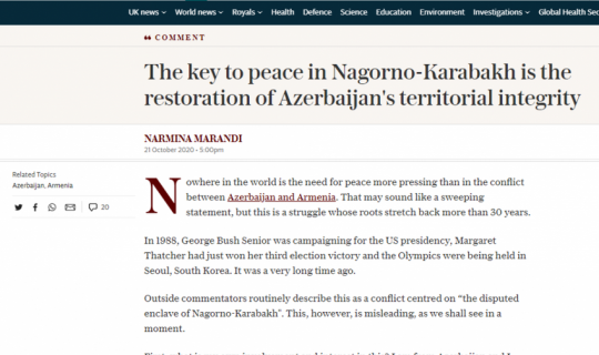 “The Telegraph”: Azərbaycanın ərazi bütövlüyü bərpa edilməlidir