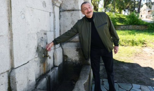 Prezident İlham Əliyev Şuşada bərpa edilən “Xan qızı” bulağında olub - FOTO