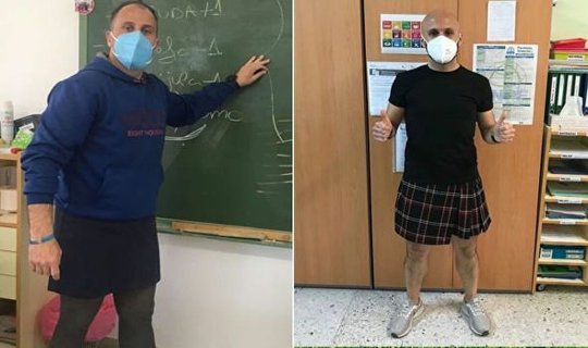 Kişi müəllimlər ətək geyindiyinə görə qovulan oğlana belə dəstək oldular -FOTOLAR