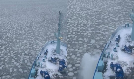 Rusiyanın nüvə gəmisinin “buz tarlası”ndan keçdiyini əks etdirən görüntülər yayımlandı - VİDEO