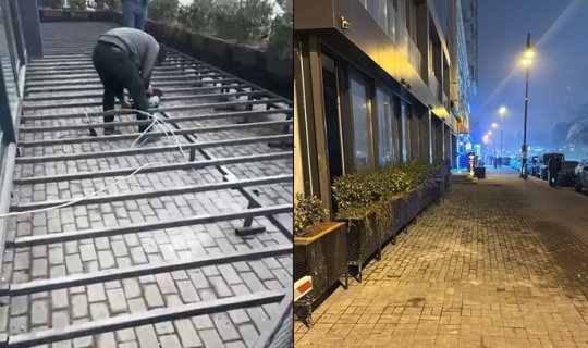 Bakıda kafenin səkiyə çıxan hissəsi söküldü&nbsp;- VİDEO