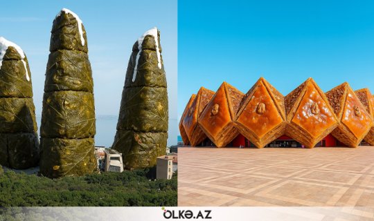 Bakı simvolları &ldquo;yeməli oldu&rdquo; - Qız qalası suşi oldu, Xəzər isə plov - FOTOLAR