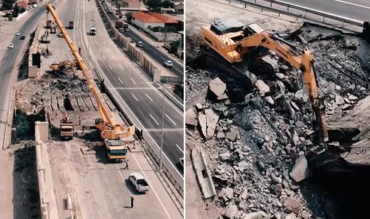 Qobustanda magistral yoldakı körpü sökülür -