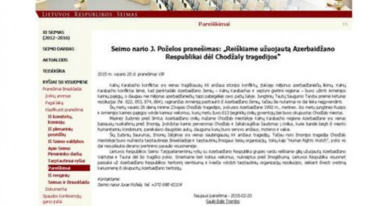Litva Seymi dünya birliyindən Xocalıya ədalət tələb edir
