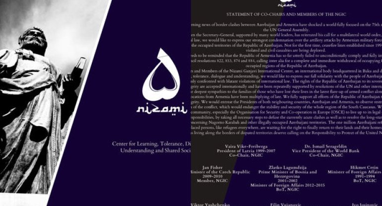 Nizami Gəncəvi Beynəlxalq Mərkəzinin həmsədrləri Dağlıq Qarabağa sülh və ədalət tələb edirlər
