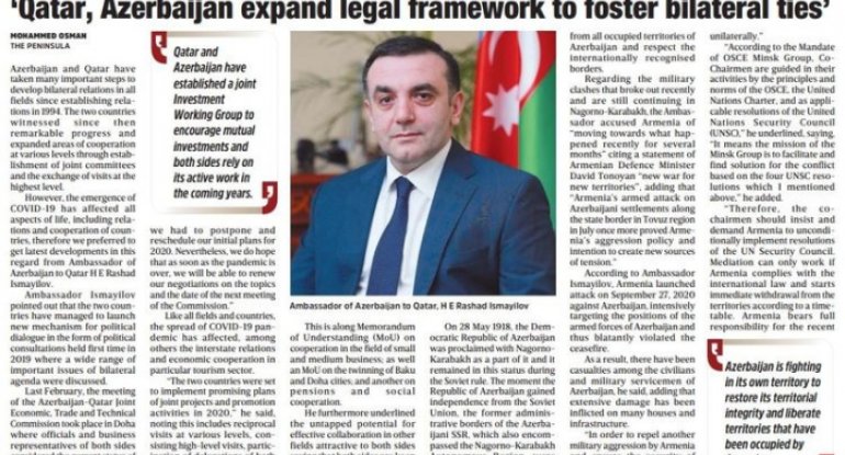 Səfir Qətər mediasında Qarabağdan danışdı