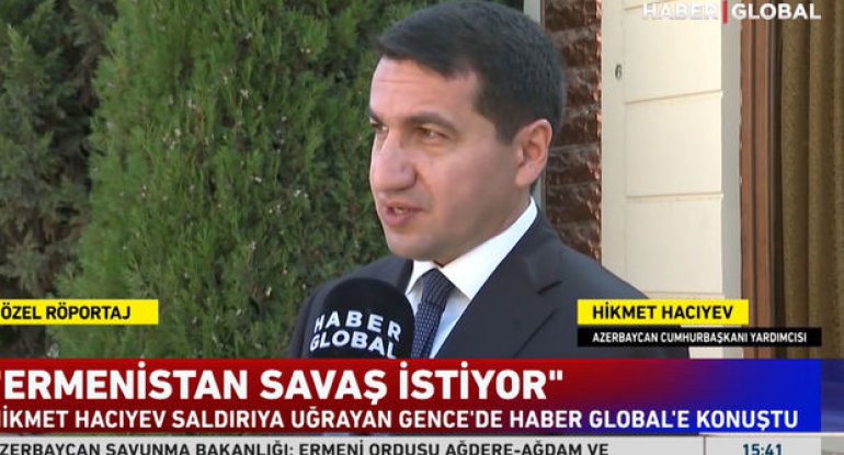 Hikmət Hacıyev “Haber Global”da Gəncənin raket atəşinə tutulması barədə məlumat verib - VİDEO