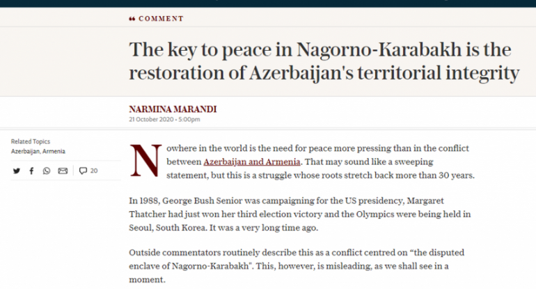 “The Telegraph”: Azərbaycanın ərazi bütövlüyü bərpa edilməlidir