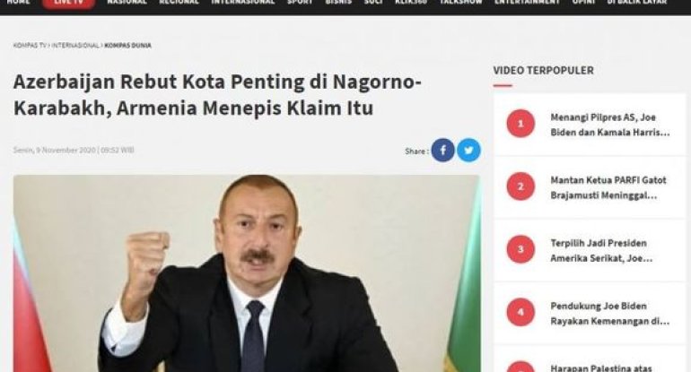 İndoneziya mətbuatı Şuşanın erməni işğalından azad edilməsini geniş işıqlandırdı - FOTO