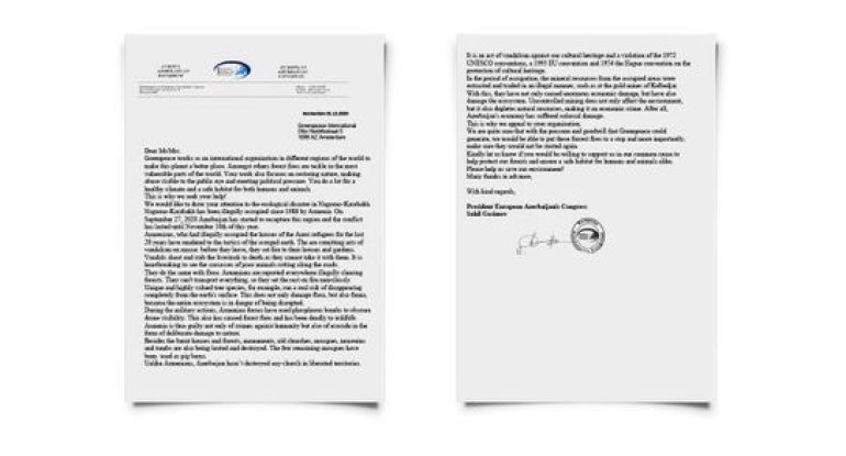 Ermənilərin törətdiyi ekocinayətlərlə bağlı “Greenpeace International” təşkilatına müraciət edilib