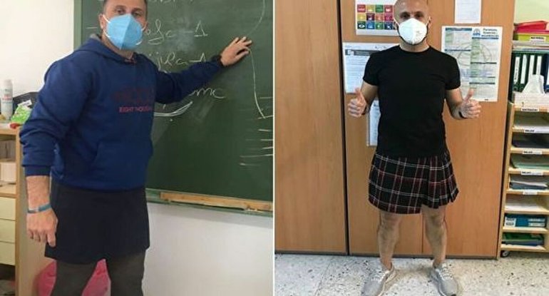 Kişi müəllimlər ətək geyindiyinə görə qovulan oğlana belə dəstək oldular -FOTOLAR
