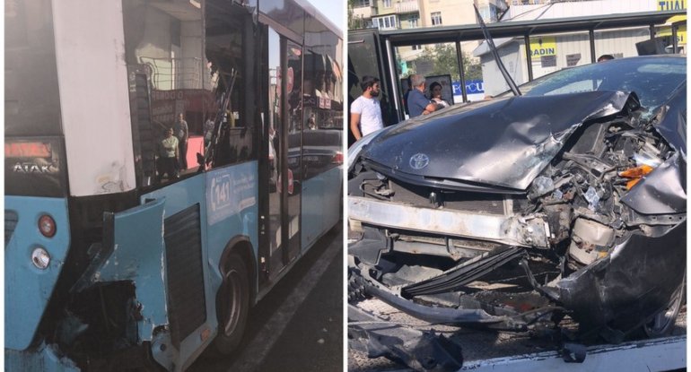 Bakıda avtobus qəzaya düşdü, 5 yaralı var - FOTO