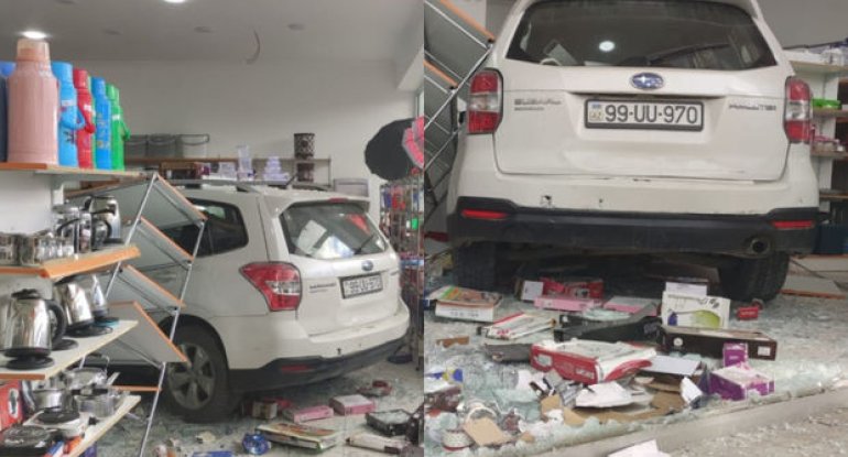 Xaçmazda qadın sürücü avtomobili mağazaya çırpdı - FOTO