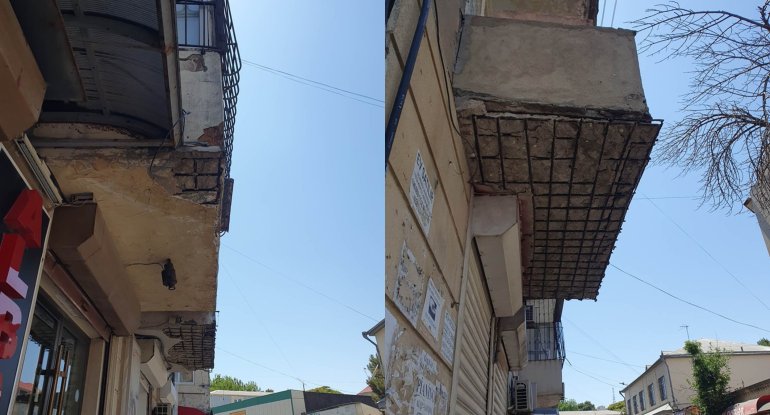 Bakıda bu binaların eyvanları təhlükə saçır - FOTO