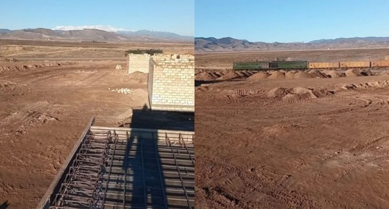 Ağdam-Xankəndi dəmiryolunun tikintisindən son görüntülər - VİDEO
