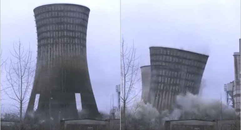 Avropada elektrik stansiyalarından birinin ən hündür qülləsi partladıldı - VİDEO