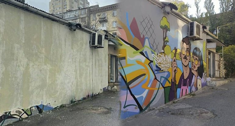 “Sovetski”dəki məşhur qraffiti bərpa olundu - FOTOLAR