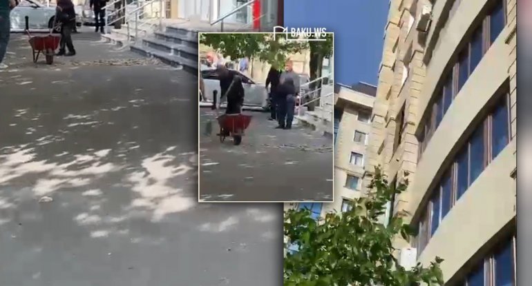 Bakıda qorxunc hadisə - Təmirli binadan qopan beton parçaları yola düşdü - VİDEO