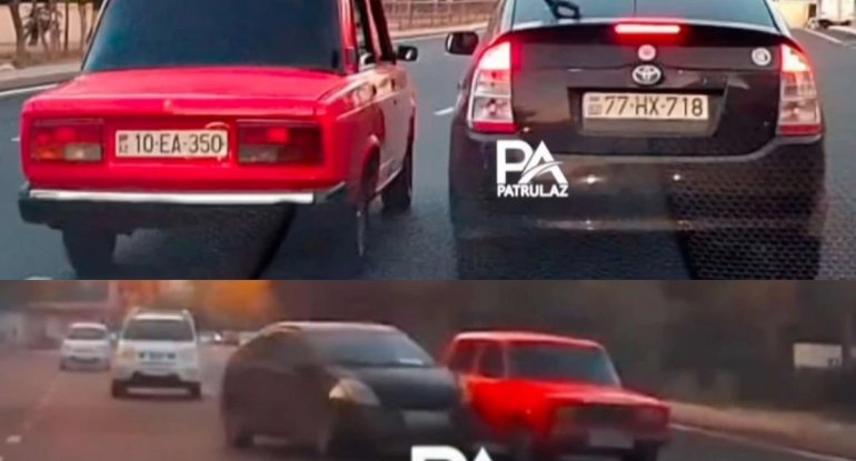 "Prius" sürücüsü qəsdən digər avtomobili vurdu - VİDEO
