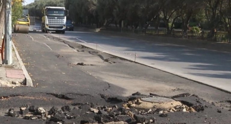 Bakıda yeni asfaltlanan yol ÇÖKDÜ - VİDEO