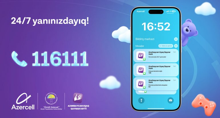 Azercell-in dəstəyi ilə yaradılan “Uşaq Qaynar Xətti”nə son 3 ay ərzində 500-ə yaxın zəng daxil olub