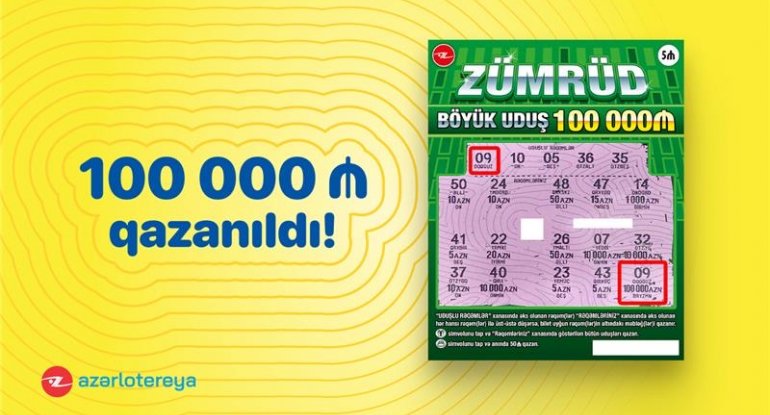 “Zümrüd” ani lotereyasında böyük uduş – 100 000 qazanıldı!