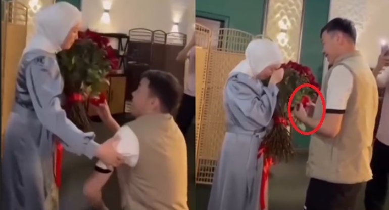 Evlilik təklif edərkən diz çökən kişiyə qadının reaksiyası gündəm oldu - VİDEO