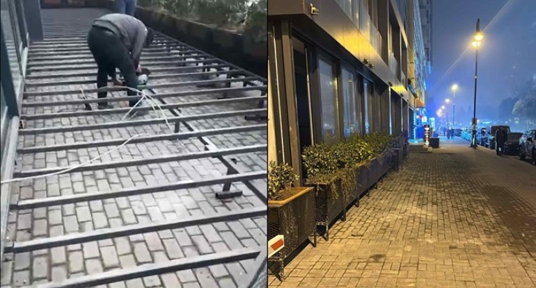 Bakıda kafenin səkiyə çıxan hissəsi söküldü&nbsp;- VİDEO
