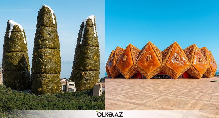 Bakı simvolları &ldquo;yeməli oldu&rdquo; - Qız qalası suşi oldu, Xəzər isə plov - FOTOLAR
