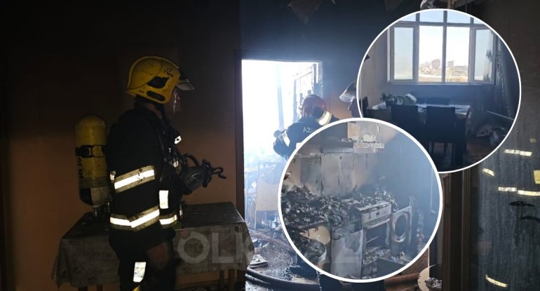 Bakıda yaşayış binasında yanan mənzildən GÖRÜNTÜLƏR