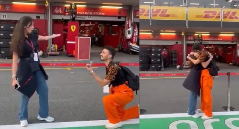 "Formula 1"də romantik anlar: Evlilik təklifi etdi - VİDEO