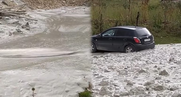 Laza şəlaləsindən sel gəldi, körpü uçdu