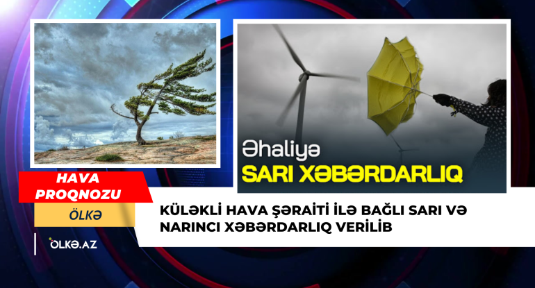 Küləkli hava şəraiti ilə bağlı sarı və narıncı xəbərdarlıq verilib