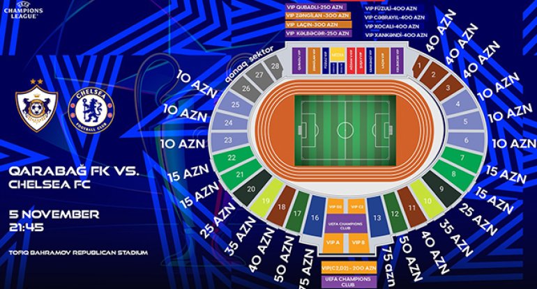"Qarabağ" - "Çelsi" oyununun biletləri satışa çıxarılıb