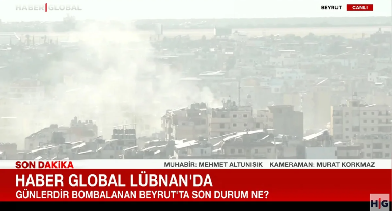 "Haber Global"ın Beyrutdan canlı yayımı zamanı şəhər bombalanıb