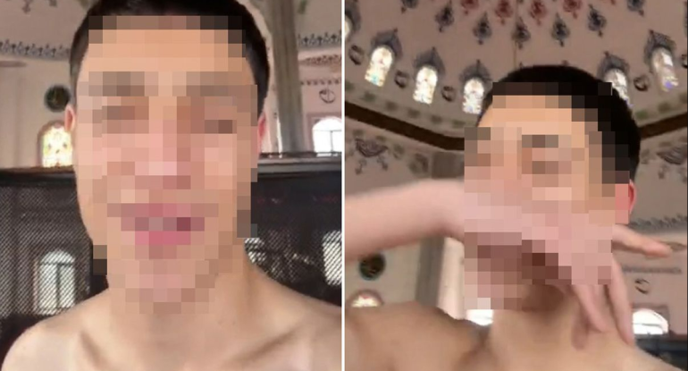 Məscidə girib yarıçılpaq video çəkdi, saxlanıldı - FOTO