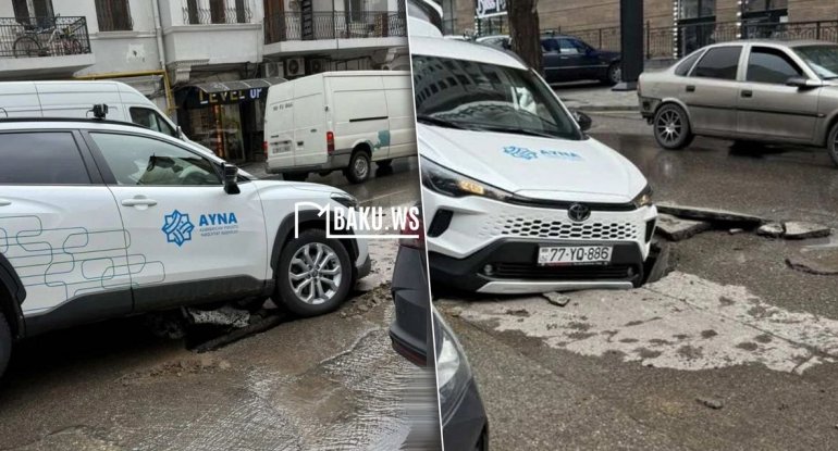 Bakıda asfalt çökdü: AYNA-nın maşını həmin çuxura düşdü - FOTO