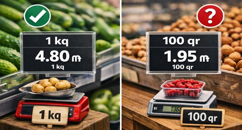 Marketlərin reklam siyasəti: 1 kq-a, yoxsa 100 qrama qiymət təyin etmək doğrudur?