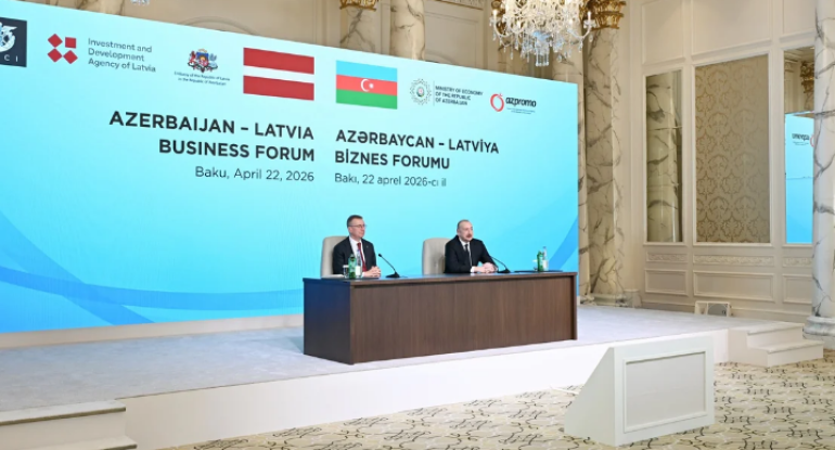 İlham Əliyev və Edqars Rinkeviçsin iştirakı ilə Bakıda Azərbaycan-Latviya biznes-forumu keçirilib