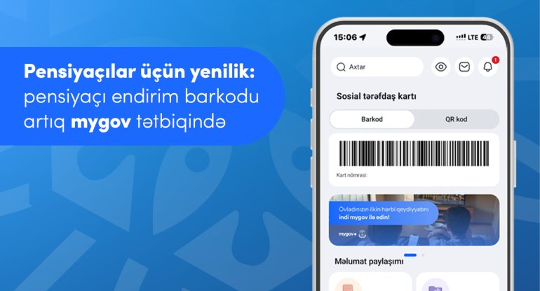 Pensiyaçılar üçün endirim barkodu artıq &ldquo;mygov&rdquo; mobil tətbiqindədir