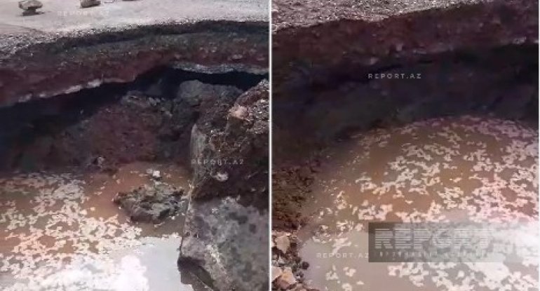 Daşkəsəndə seldən sonra yol çökdü