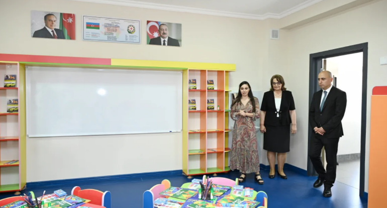 Leyla Əliyeva Yevlaxda məktəb binasının açılışında iştirak etdi