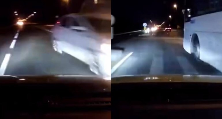 Avtobus sürücüsünün təhlükəli manevri: Minik maşını qəzadan belə yayındı - VİDEO&nbsp;